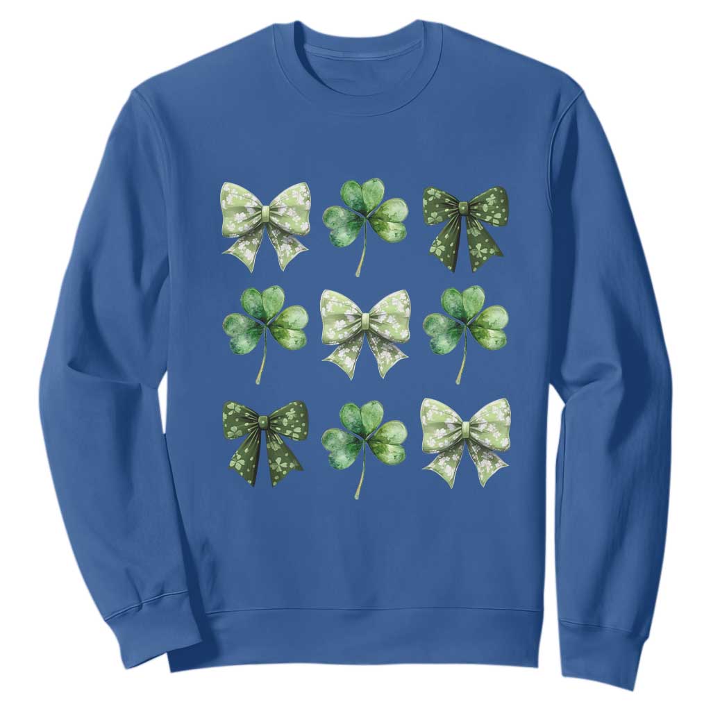 St Patricks Day Coquette Bow Sweatshirt Lucky Shamrock Aesthetic TS02 Royal Blue Print Your Wear
