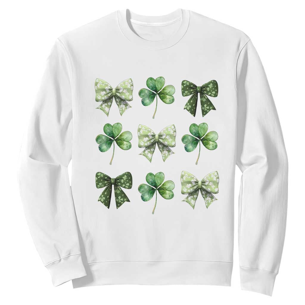 St Patricks Day Coquette Bow Sweatshirt Lucky Shamrock Aesthetic TS02 White Print Your Wear