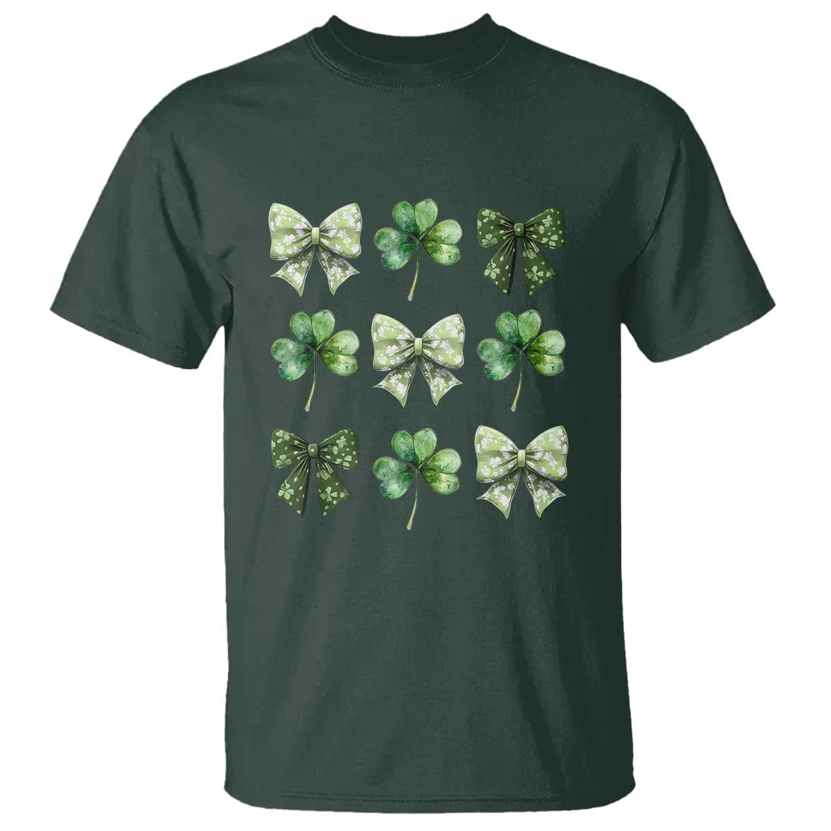 St Patricks Day Coquette Bow T Shirt Lucky Shamrock Aesthetic TS02 Dark Forest Green Print Your Wear
