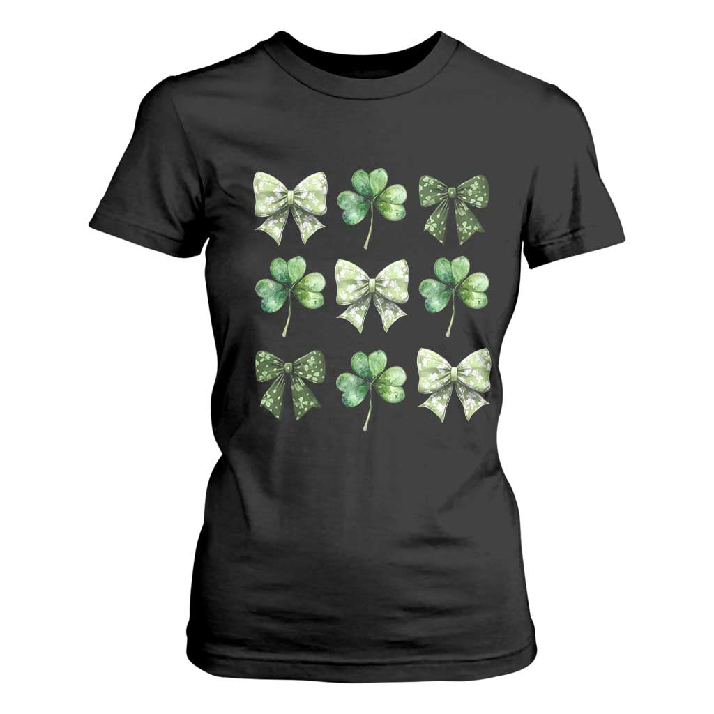 St Patricks Day Coquette Bow T Shirt For Women Lucky Shamrock Aesthetic TS02 Black Print Your Wear