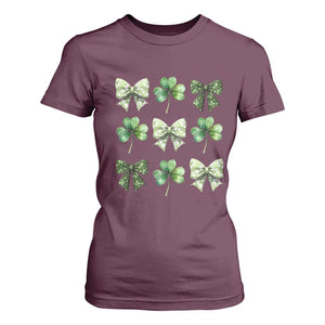 St Patricks Day Coquette Bow T Shirt For Women Lucky Shamrock Aesthetic TS02 Maroon Print Your Wear