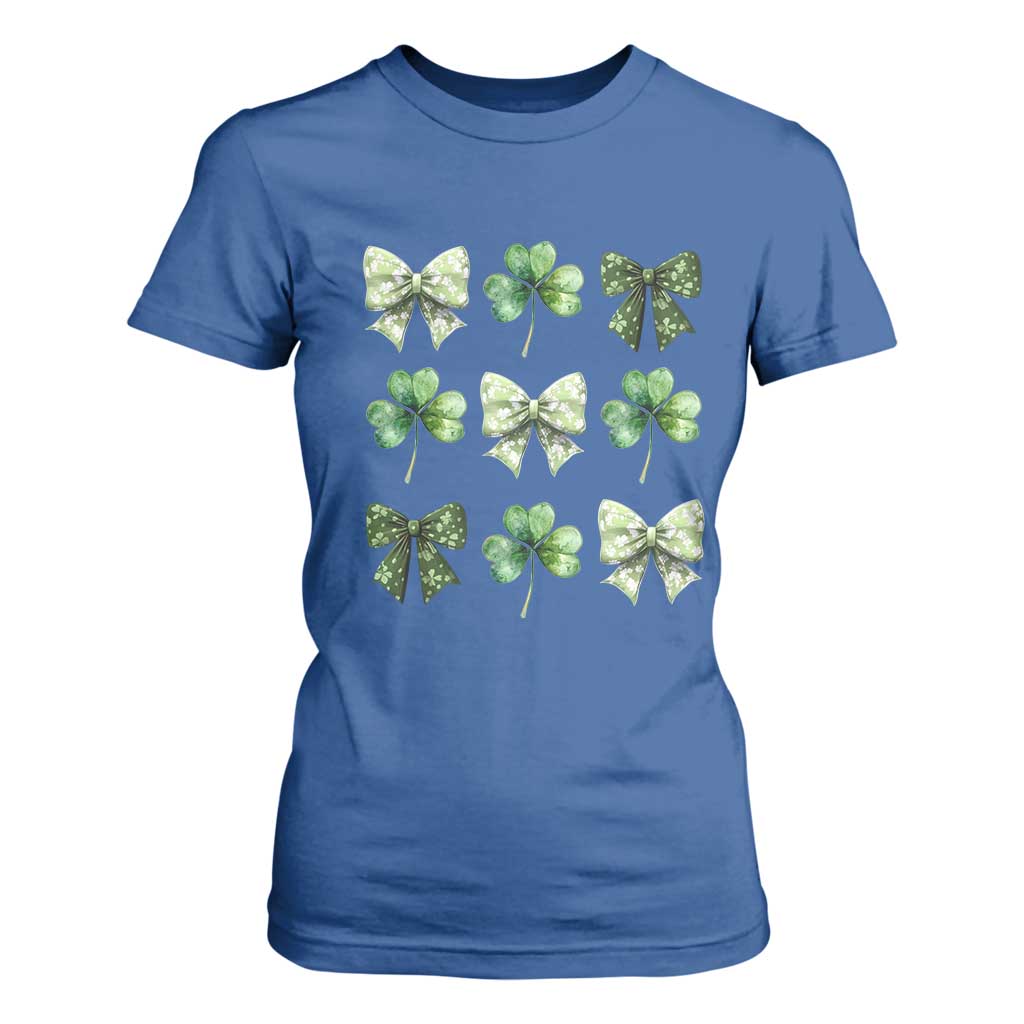 St Patricks Day Coquette Bow T Shirt For Women Lucky Shamrock Aesthetic TS02 Royal Blue Print Your Wear