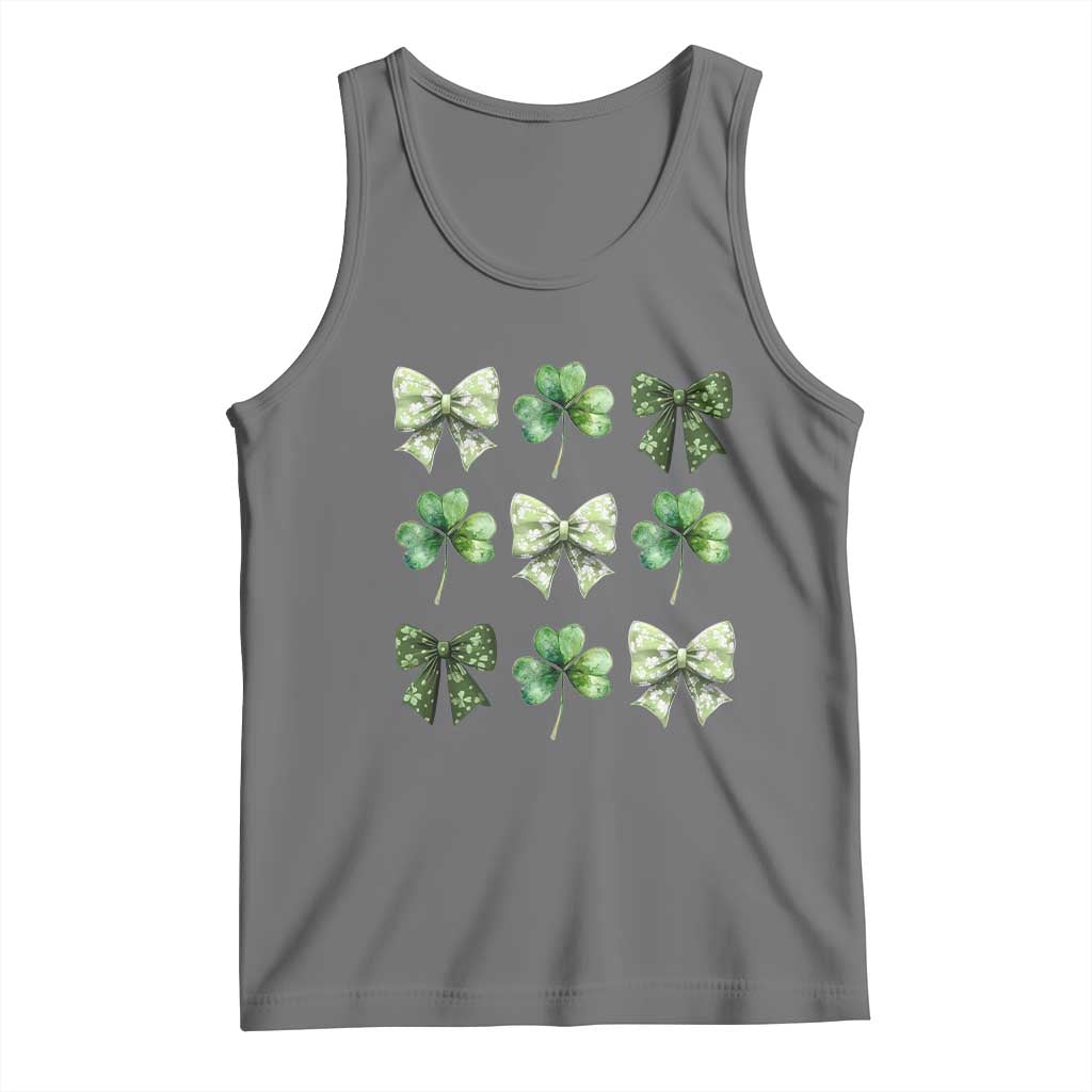 St Patricks Day Coquette Bow Tank Top Lucky Shamrock Aesthetic TS02 Black Heather Print Your Wear