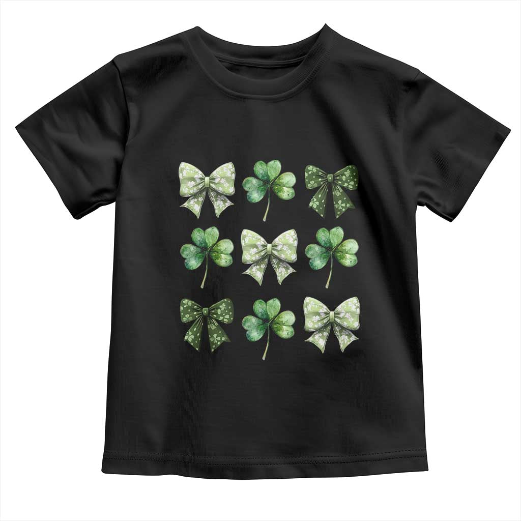 St Patricks Day Coquette Bow Toddler T Shirt Lucky Shamrock Aesthetic TS02 Black Print Your Wear