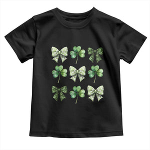 St Patricks Day Coquette Bow Toddler T Shirt Lucky Shamrock Aesthetic TS02 Black Print Your Wear