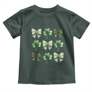 St Patricks Day Coquette Bow Toddler T Shirt Lucky Shamrock Aesthetic TS02 Dark Forest Green Print Your Wear