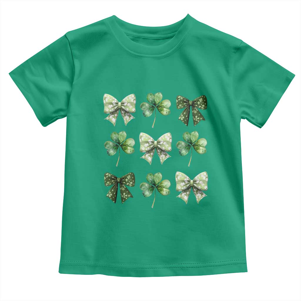 St Patricks Day Coquette Bow Toddler T Shirt Lucky Shamrock Aesthetic TS02 Irish Green Print Your Wear