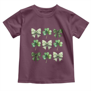 St Patricks Day Coquette Bow Toddler T Shirt Lucky Shamrock Aesthetic TS02 Maroon Print Your Wear