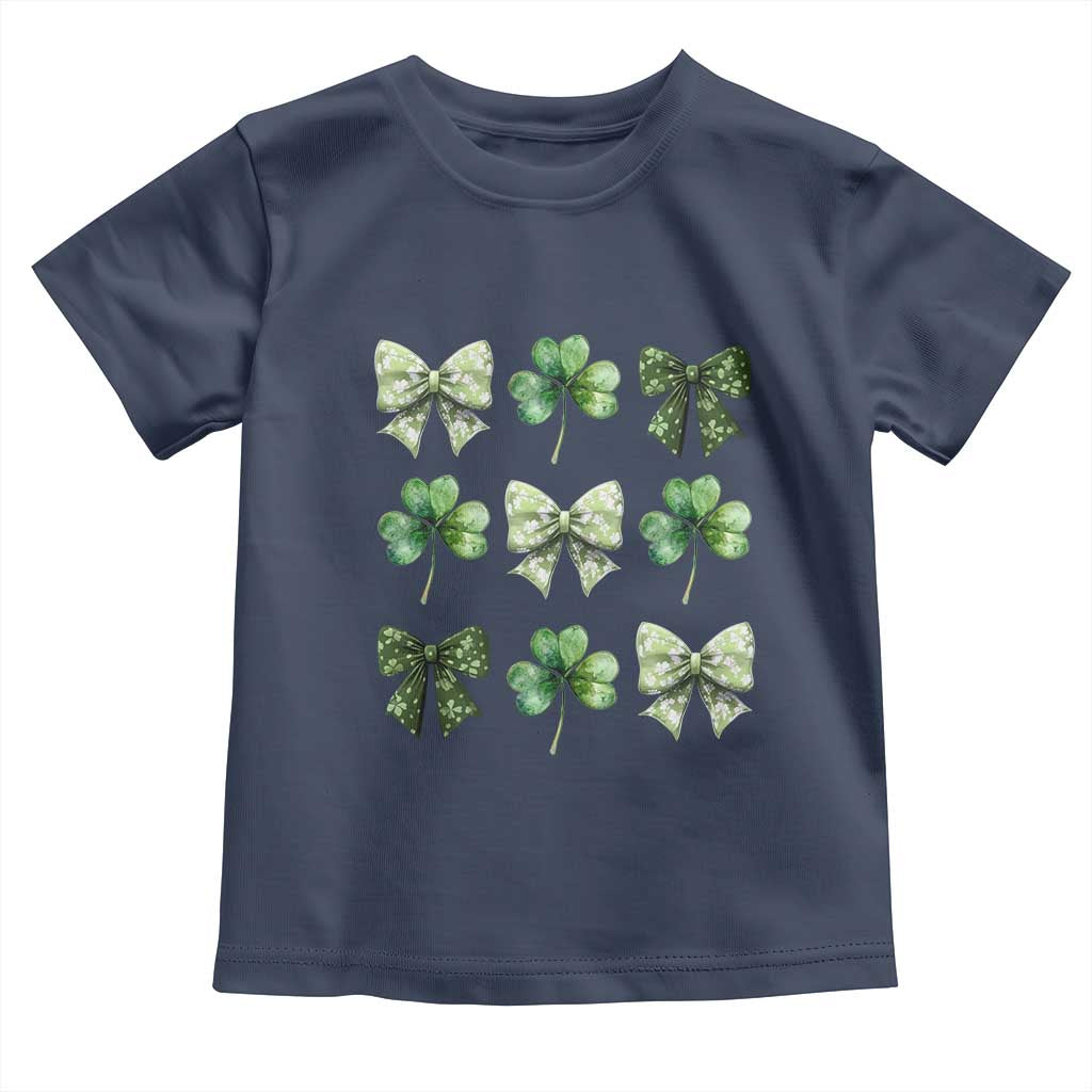 St Patricks Day Coquette Bow Toddler T Shirt Lucky Shamrock Aesthetic TS02 Navy Print Your Wear