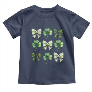 St Patricks Day Coquette Bow Toddler T Shirt Lucky Shamrock Aesthetic TS02 Navy Print Your Wear