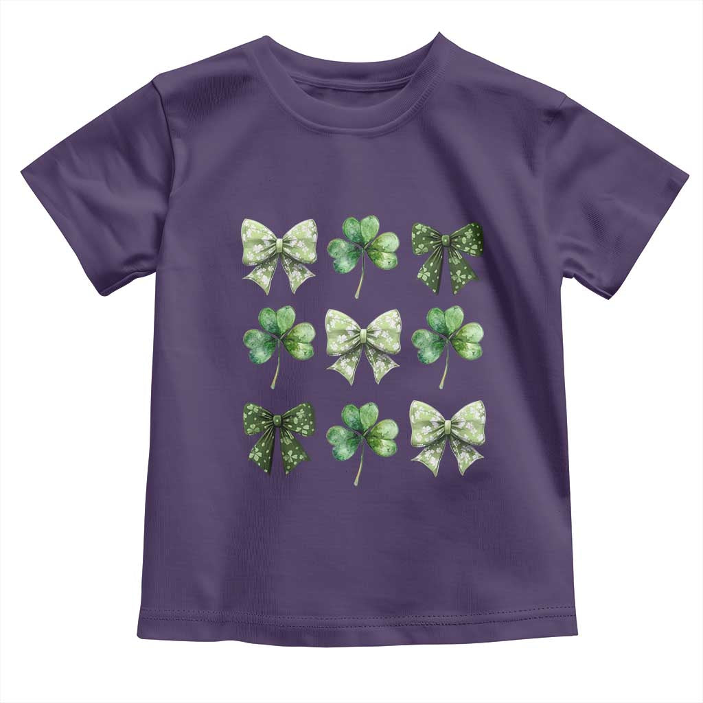 St Patricks Day Coquette Bow Toddler T Shirt Lucky Shamrock Aesthetic TS02 Purple Print Your Wear