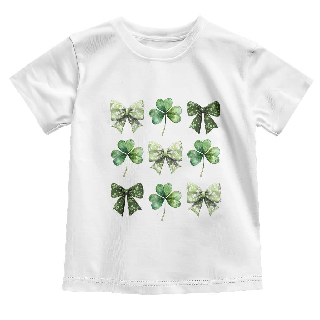 St Patricks Day Coquette Bow Toddler T Shirt Lucky Shamrock Aesthetic TS02 White Print Your Wear