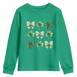 St Patricks Day Coquette Bow Youth Sweatshirt Lucky Shamrock Aesthetic TS02 Irish Green Print Your Wear