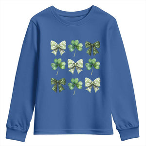 St Patricks Day Coquette Bow Youth Sweatshirt Lucky Shamrock Aesthetic TS02 Royal Blue Print Your Wear