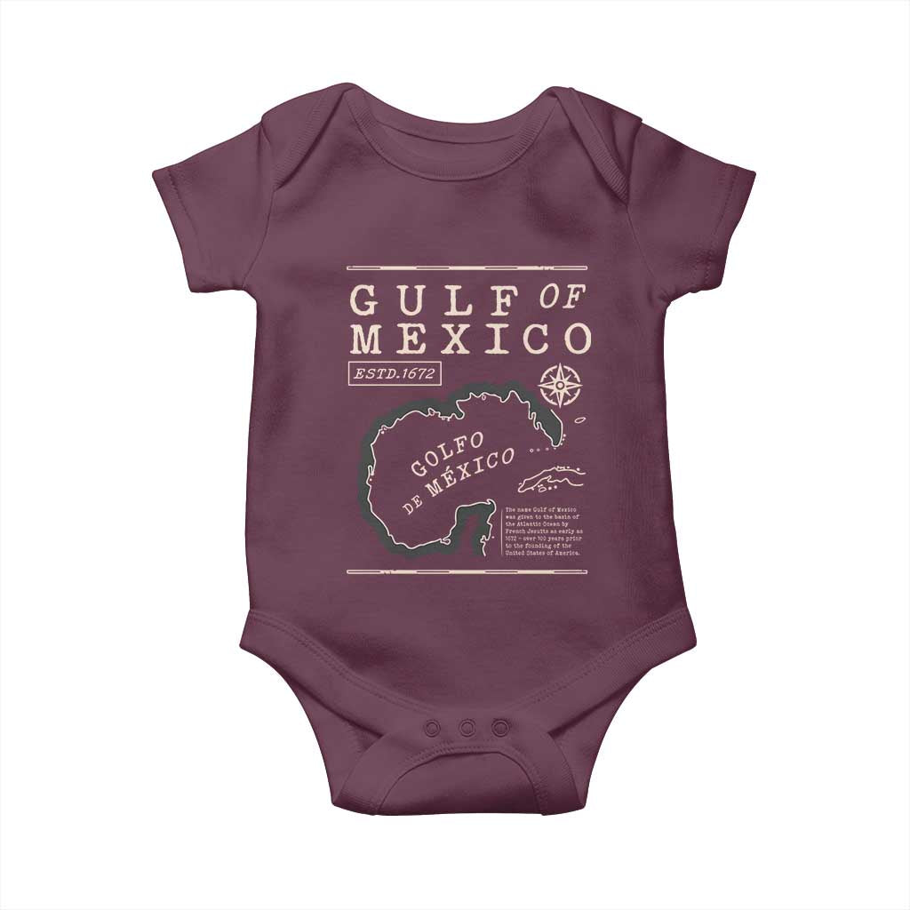 Gulf of Mexico Baby Onesie Golfo De Mexico Historic Map 1672 TS02 Maroon Print Your Wear