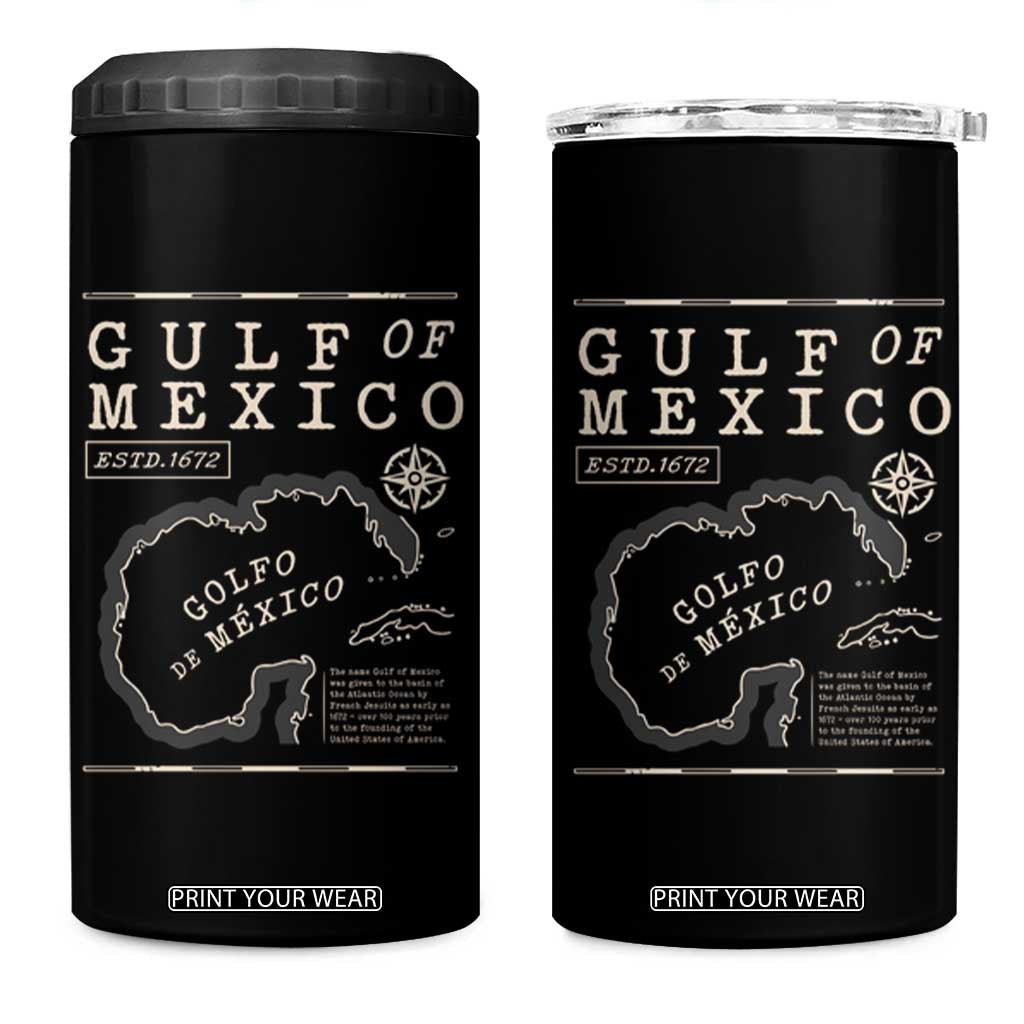 Gulf of Mexico 4 in 1 Can Cooler Tumbler Golfo De Mexico Historic Map 1672 TS02 One Size: 16 oz Black Print Your Wear