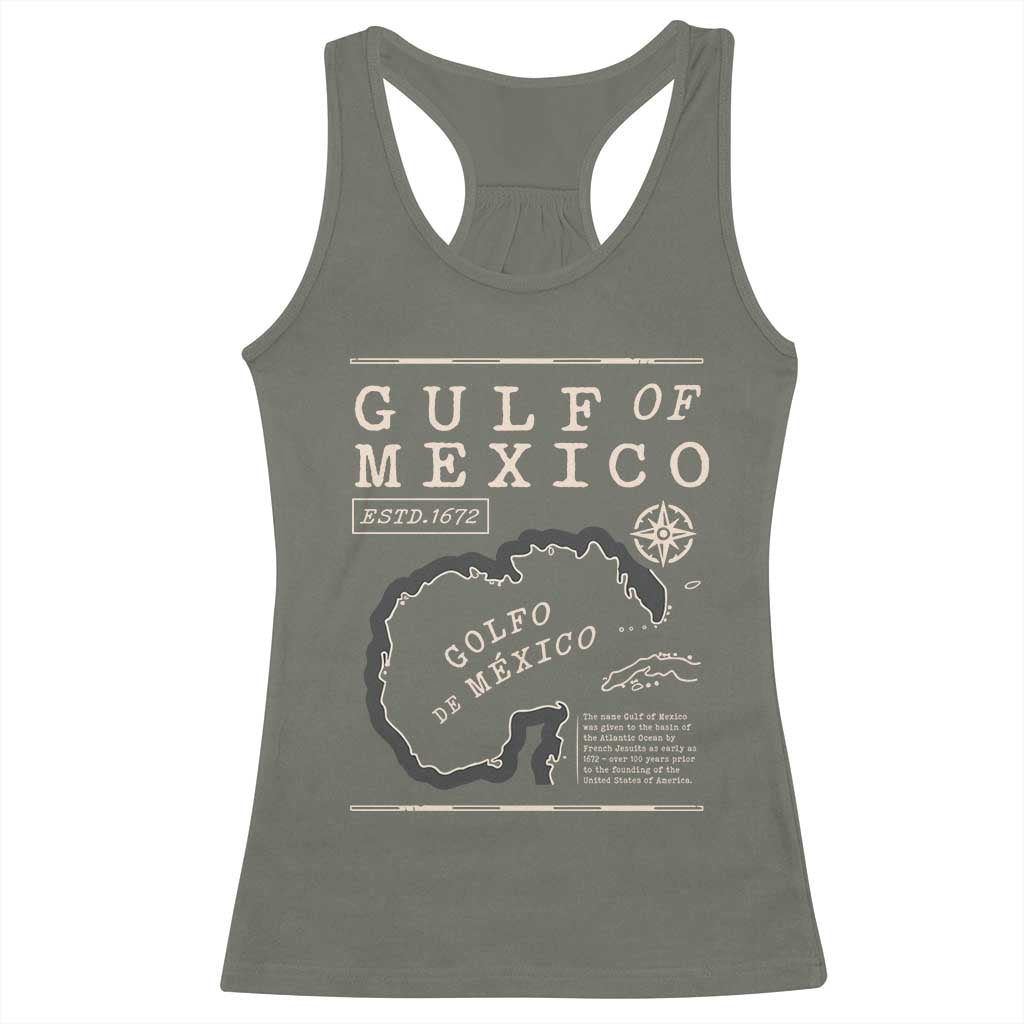 Gulf of Mexico Racerback Tank Top Golfo De Mexico Historic Map 1672 TS02 Military Green Print Your Wear