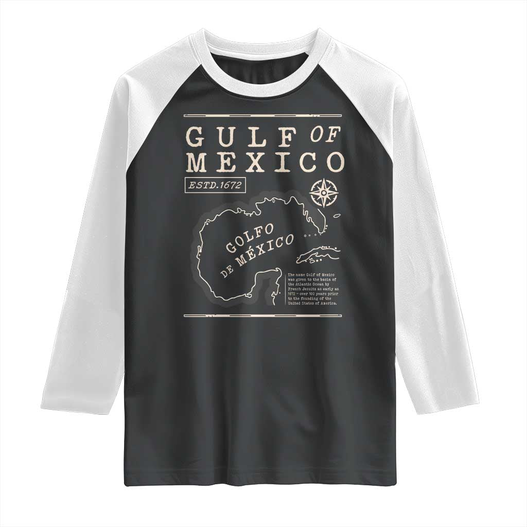 Gulf of Mexico Raglan Shirt Golfo De Mexico Historic Map 1672 TS02 Black White Print Your Wear