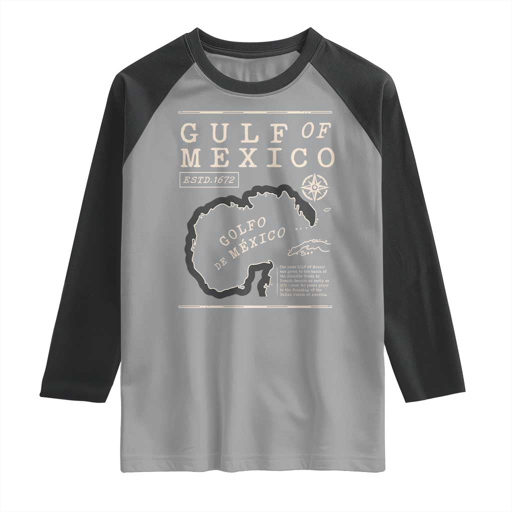 Gulf of Mexico Raglan Shirt Golfo De Mexico Historic Map 1672 TS02 Sport Gray Black Print Your Wear