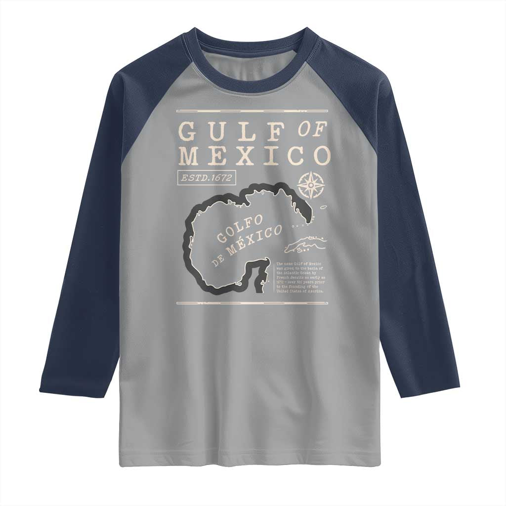 Gulf of Mexico Raglan Shirt Golfo De Mexico Historic Map 1672 TS02 Sport Gray Navy Print Your Wear