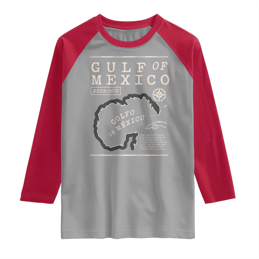 Gulf of Mexico Raglan Shirt Golfo De Mexico Historic Map 1672 TS02 Sport Gray Red Print Your Wear