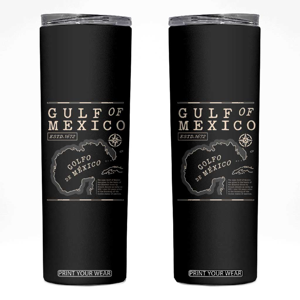 Gulf of Mexico Skinny Tumbler Golfo De Mexico Historic Map 1672 TS02 Black Print Your Wear