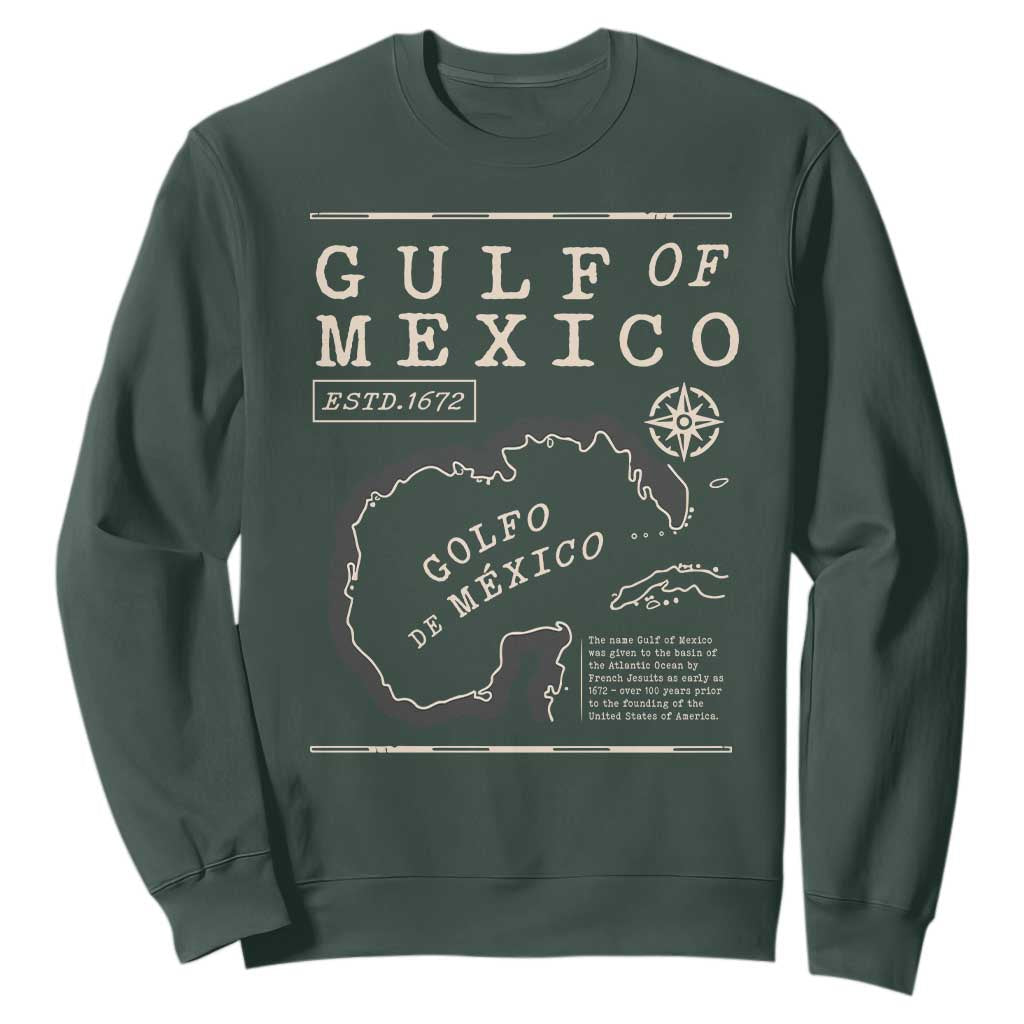 Gulf of Mexico Sweatshirt Golfo De Mexico Historic Map 1672 TS02 Dark Forest Green Print Your Wear
