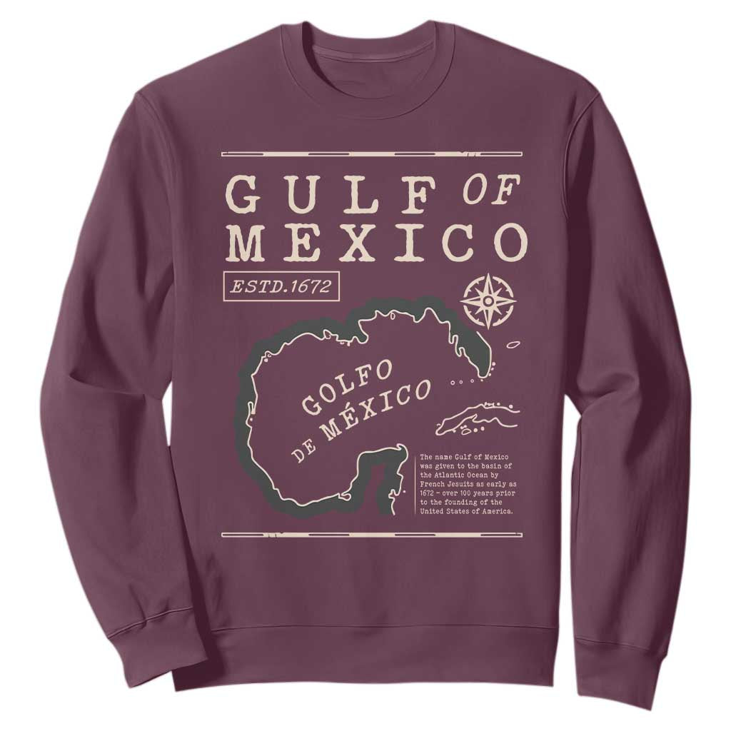 Gulf of Mexico Sweatshirt Golfo De Mexico Historic Map 1672 TS02 Maroon Print Your Wear