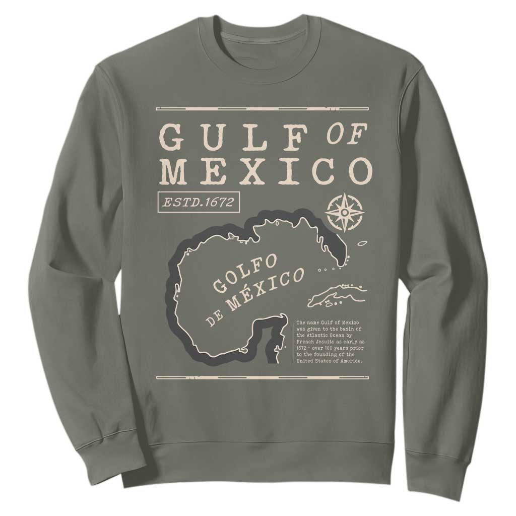 Gulf of Mexico Sweatshirt Golfo De Mexico Historic Map 1672 TS02 Military Green Print Your Wear