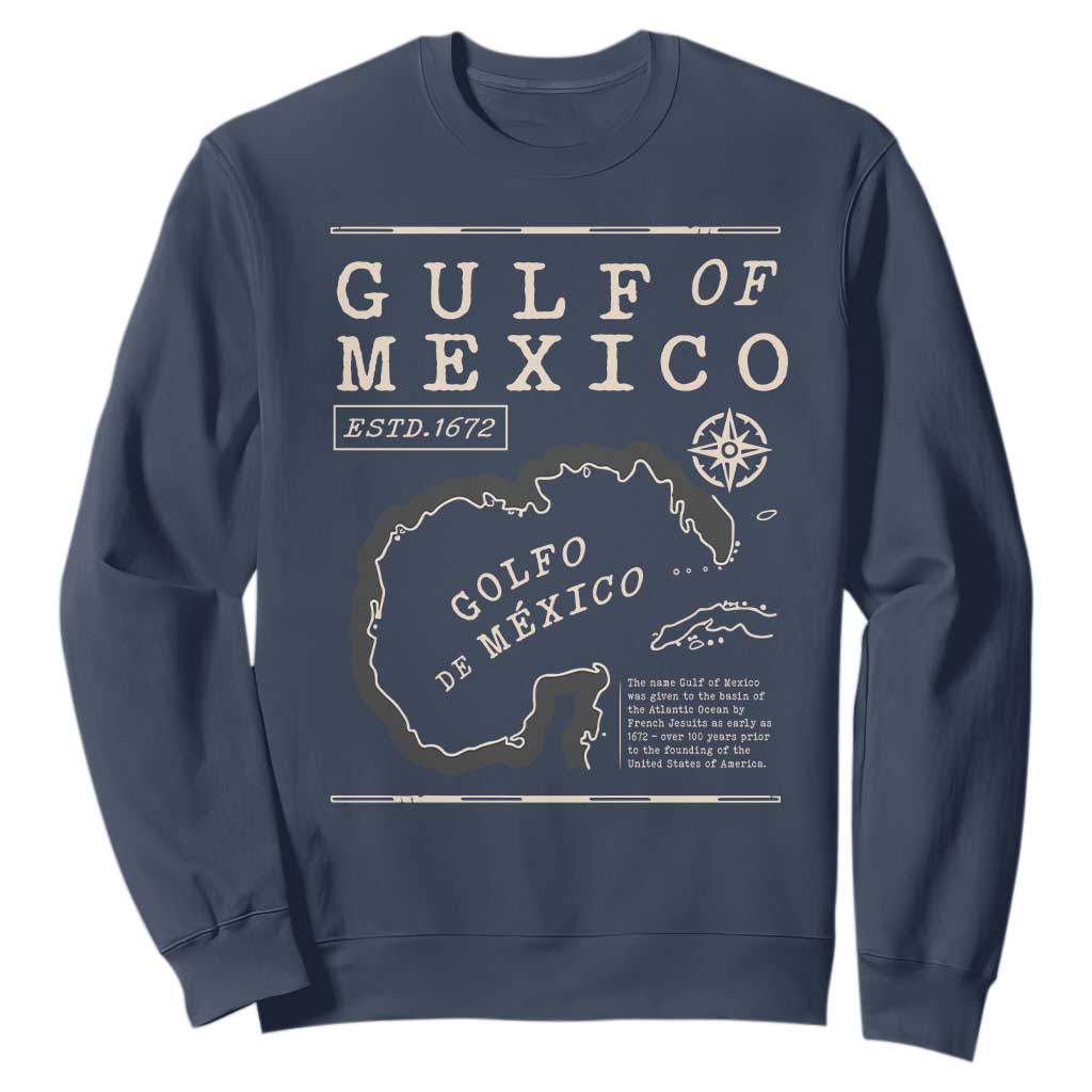 Gulf of Mexico Sweatshirt Golfo De Mexico Historic Map 1672 TS02 Navy Print Your Wear