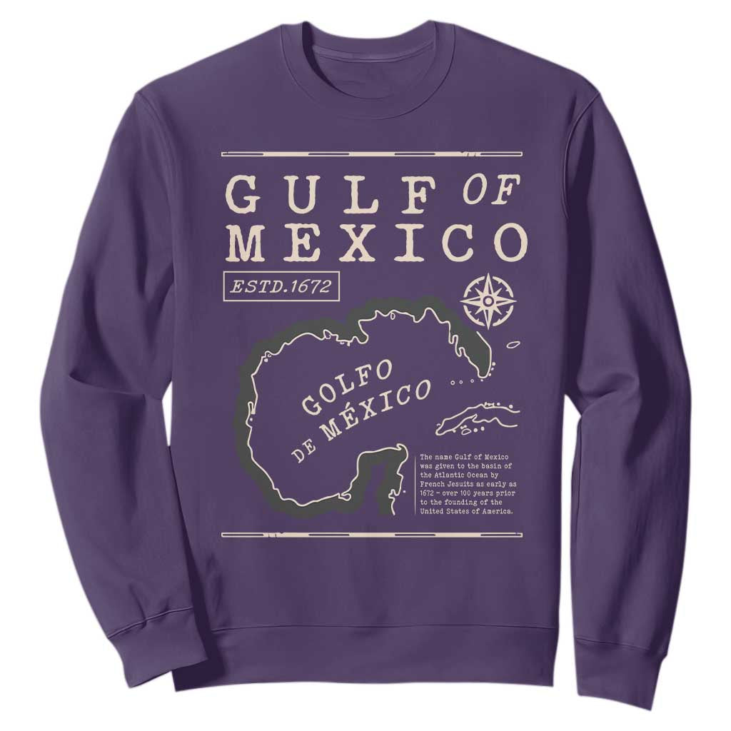 Gulf of Mexico Sweatshirt Golfo De Mexico Historic Map 1672 TS02 Purple Print Your Wear