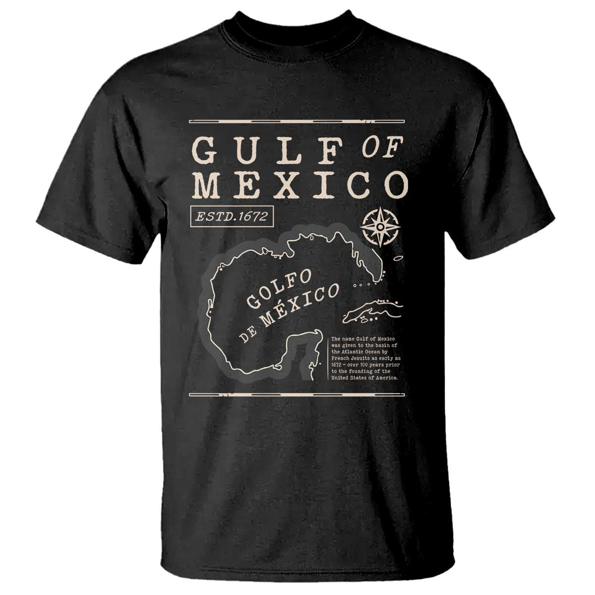 Gulf of Mexico T Shirt Golfo De Mexico Historic Map 1672 TS02 Black Print Your Wear