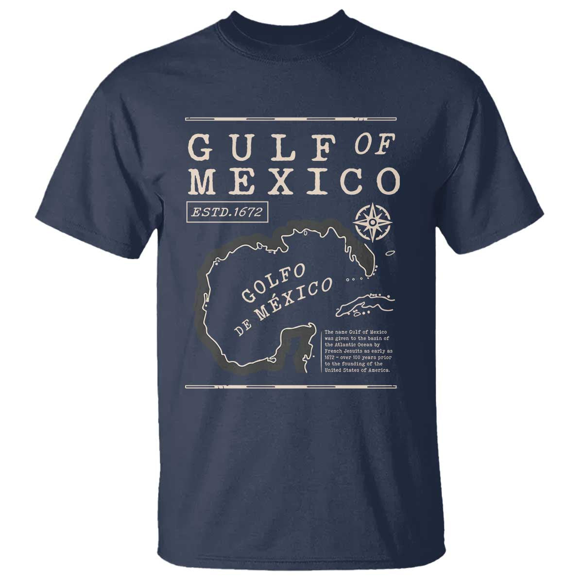 Gulf of Mexico T Shirt Golfo De Mexico Historic Map 1672 TS02 Navy Print Your Wear