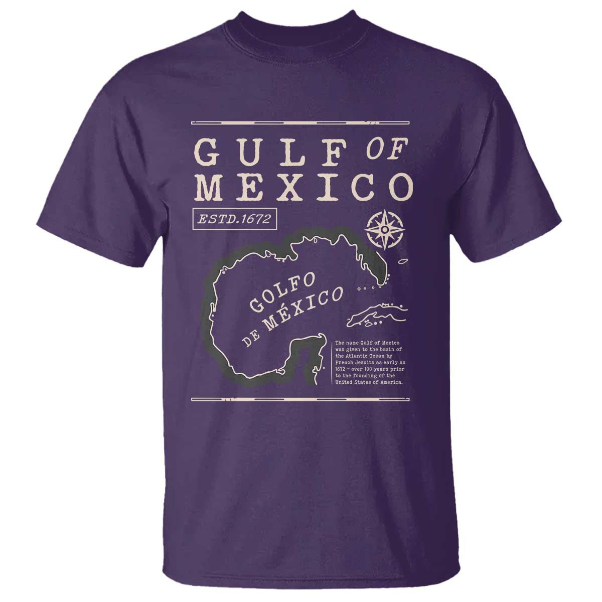 Gulf of Mexico T Shirt Golfo De Mexico Historic Map 1672 TS02 Purple Print Your Wear