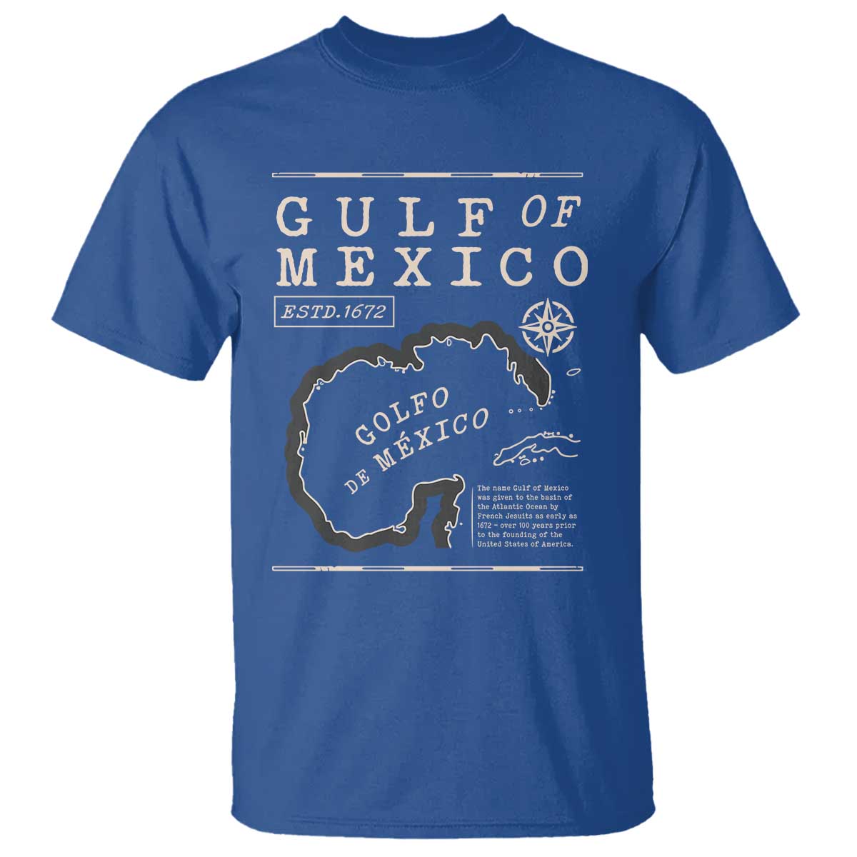 Gulf of Mexico T Shirt Golfo De Mexico Historic Map 1672 TS02 Royal Blue Print Your Wear