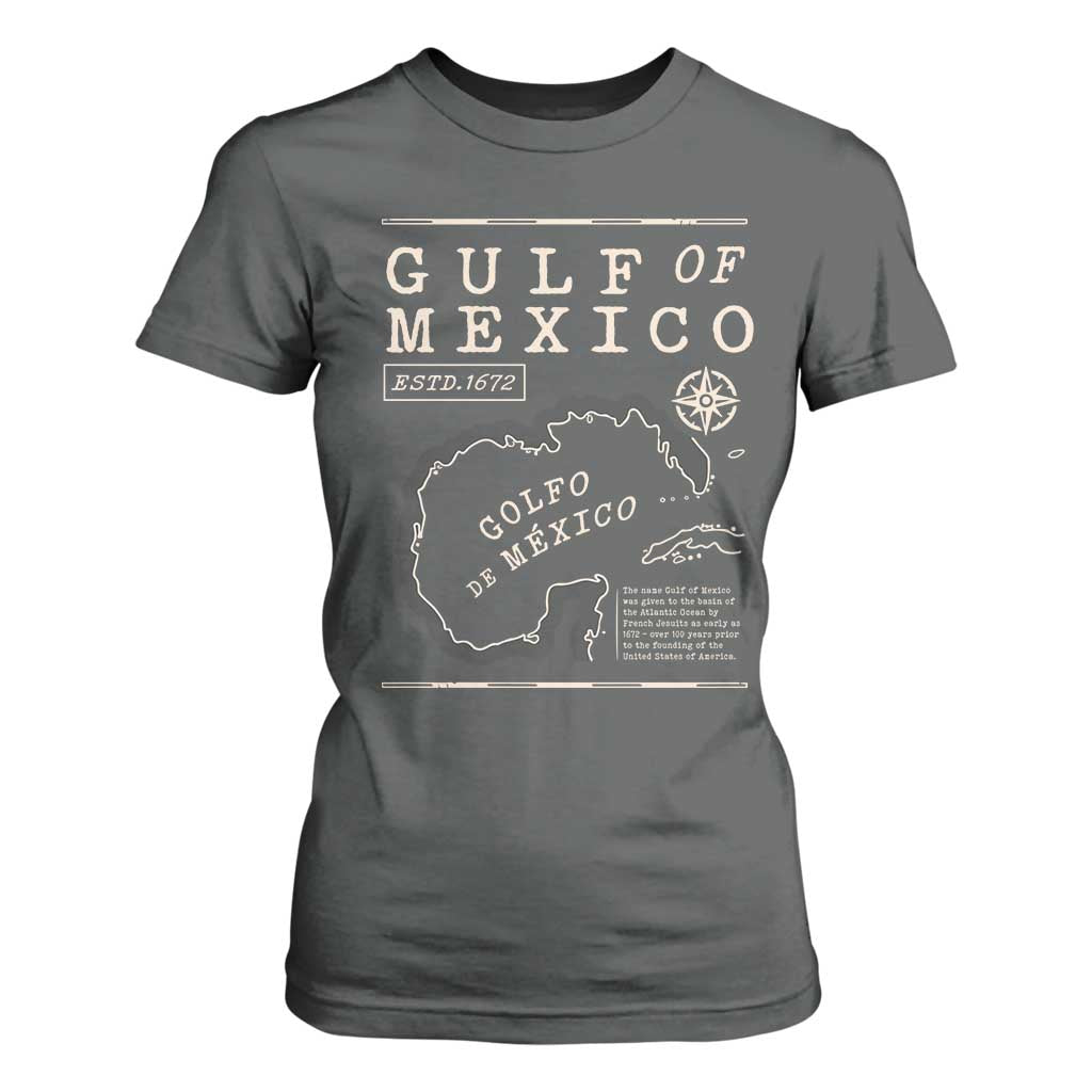 Gulf of Mexico T Shirt For Women Golfo De Mexico Historic Map 1672 TS02 Dark Heather Print Your Wear