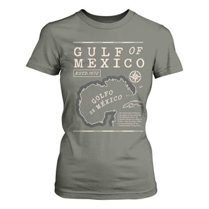 Gulf of Mexico T Shirt For Women Golfo De Mexico Historic Map 1672 TS02 Military Green Print Your Wear