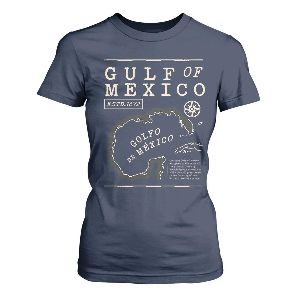 Gulf of Mexico T Shirt For Women Golfo De Mexico Historic Map 1672 TS02 Navy Print Your Wear