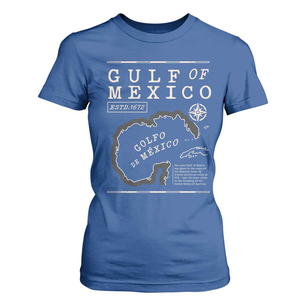Gulf of Mexico T Shirt For Women Golfo De Mexico Historic Map 1672 TS02 Royal Blue Print Your Wear