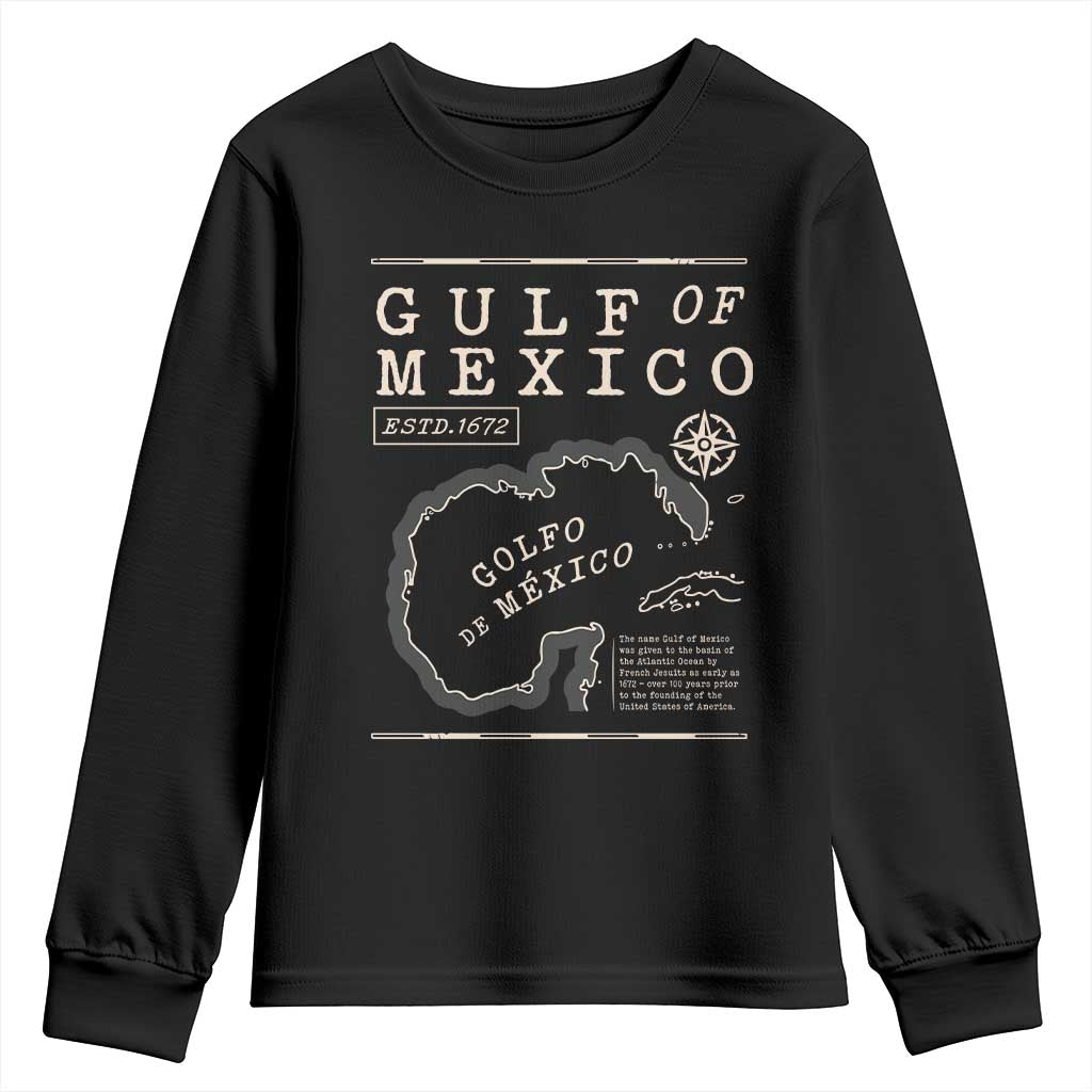Gulf of Mexico Youth Sweatshirt Golfo De Mexico Historic Map 1672 TS02 Black Print Your Wear