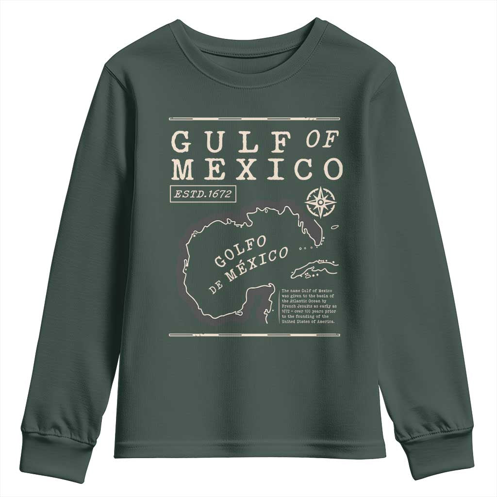 Gulf of Mexico Youth Sweatshirt Golfo De Mexico Historic Map 1672 TS02 Dark Forest Green Print Your Wear