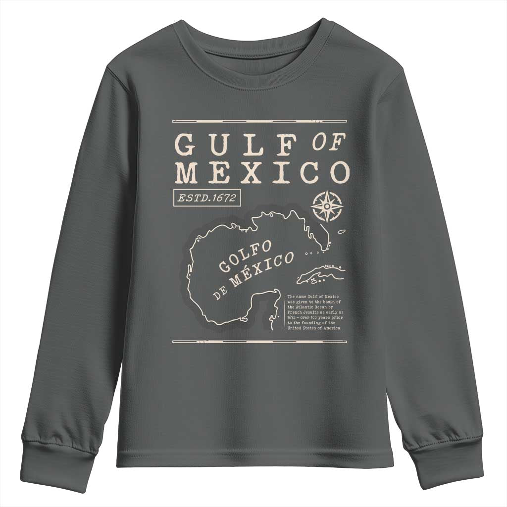 Gulf of Mexico Youth Sweatshirt Golfo De Mexico Historic Map 1672 TS02 Dark Heather Print Your Wear