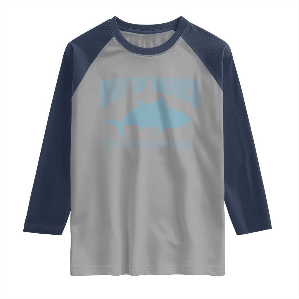 Gulf of Mexico Raglan Shirt Est 300,000,000 BC Funny Tuna TS02 Sport Gray Navy Print Your Wear