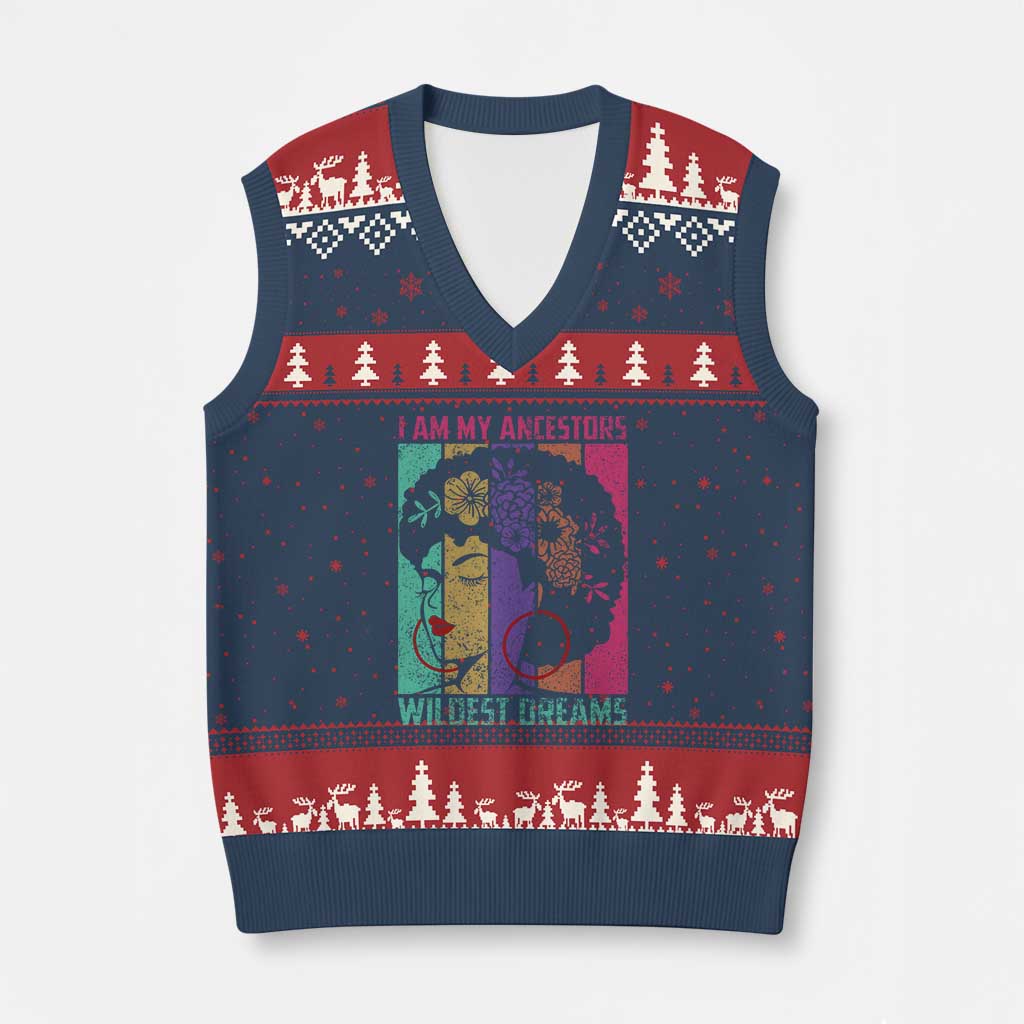 Black History Month Pride V-Neck Knit Sweater Vest I Am My Ancestors Wildest Dreams Woman Retro TS02 Navy Red Print Your Wear