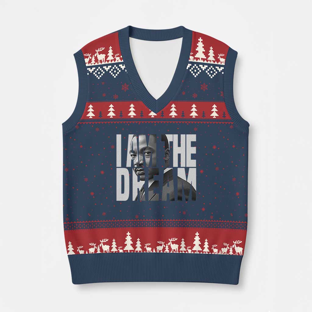 Martin Luther King MLK Day V-Neck Knit Sweater Vest I Am The Dream Black King Power Black History Month TS02 Navy Red Print Your Wear