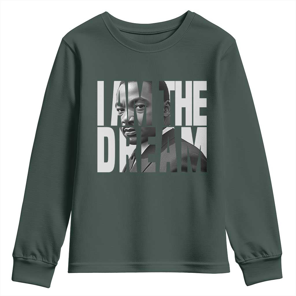 Martin Luther King MLK Day Youth Sweatshirt I Am The Dream Black King Power Black History Month TS02 Dark Forest Green Print Your Wear