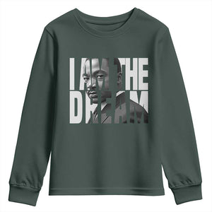 Martin Luther King MLK Day Youth Sweatshirt I Am The Dream Black King Power Black History Month TS02 Dark Forest Green Print Your Wear
