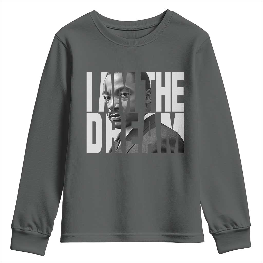 Martin Luther King MLK Day Youth Sweatshirt I Am The Dream Black King Power Black History Month TS02 Dark Heather Print Your Wear