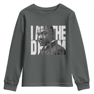 Martin Luther King MLK Day Youth Sweatshirt I Am The Dream Black King Power Black History Month TS02 Dark Heather Print Your Wear