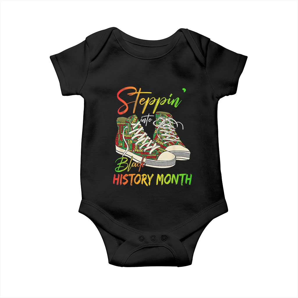 Stepping Into Black History Month Baby Onesie Sneakers TS02 Black Print Your Wear